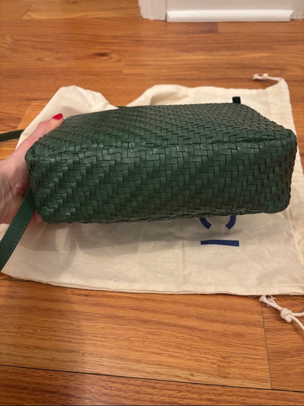 NWT Clare V Woven Leather Crossbody Camera Bag in Dark Green - Picture 6 of 8